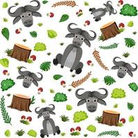 Cute buffalo seamless pattern vector