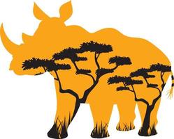 Silhouette rhinosaurus with tree vector