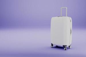 equipaje de viaje blanco sobre fondo púrpura maqueta 3d render.