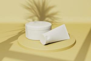 Mockup of cream tube and cosmetic jar 3d render. photo