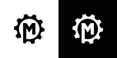 fuerte y moderno diseño de logotipo mecánico de engranaje de letra inicial m vector