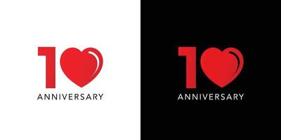 diseño de logotipo de 10 aniversario de amor moderno y profesional vector