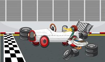 Soap box derby race with ducks cartoon character vector