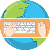 Hands typing on computer keyboard vector