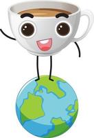 Tea cup with cute face on earth planet vector