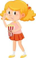 Cute girl eating popcorn vector