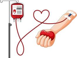 Blood donation symbol with hand and blood bag vector