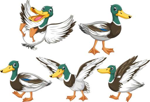 Set of duckling doing different activities vector