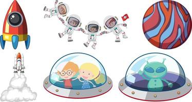 Set of space cartoon characters and objects vector