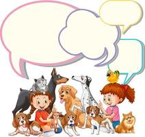 Speech bubble template with girls and pets vector