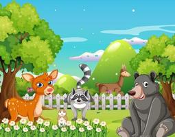 Forest scene with different kinds of animals vector