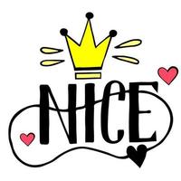 single element of the word NICE in black in contour with heart. vector