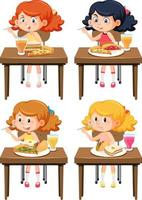 Different girls enjoy eating food set vector