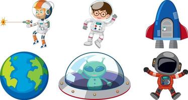 Set of space cartoon characters and objects vector