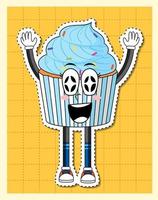 Cute cupcake cartoon character on grid background vector