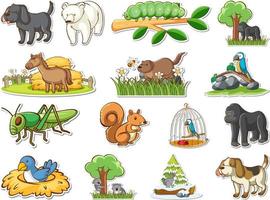 Sticker set of cartoon wild animals vector