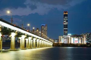 Seoul Han River Night View, Jamsil Railway Bridge photo