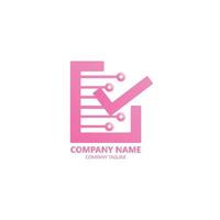 Digital check result logo consists of paper, checklist icon and digital icon which is pink, suitable for digital-based companies vector