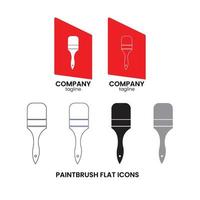 Paintbrush flat icons with various options such as line art version and solid line version vector