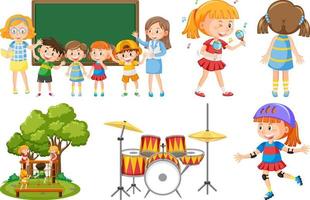 Set of children doing different activities vector