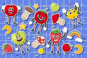 Set of food sticker cartoon character vector