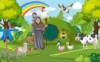 Enchanted scene with medieval cartoon characters vector