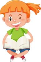 A happy girl reading book in cartoon style vector