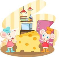 Cute rat chef with cheese vector