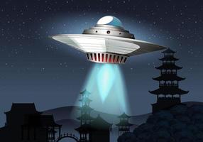 UFO visiting the earth at night vector