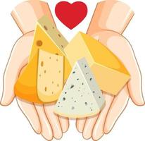 Four different cheeses on hand vector