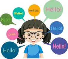 Hello speech bubbles with cartoon character vector