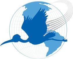 Silhouette stork bird flying on earth vector