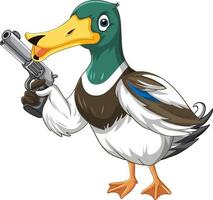 Wild duck holding gun isolated vector