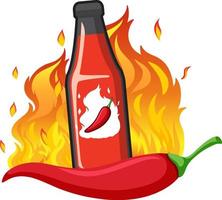 Chili sauce bottle with fire vector