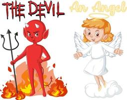 personaje de dibujos animados de diablo y ángel sobre fondo blanco vector