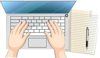 Hands typing on computer keyboard vector