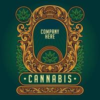Elegant vintage cannabis crown badge with flourish ornate illustrations vector