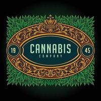 Antique elegant cannabis crown frame Vector illustrations for your work Logo, mascot merchandise t-shirt, stickers and Label designs, poster, greeting cards advertising business company or brands.