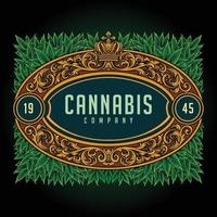 Antique elegant cannabis crown frame Vector illustrations for your work Logo, mascot merchandise t-shirt, stickers and Label designs, poster, greeting cards advertising business company or brands.