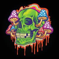 Psychedelic head skull with mushrooms Vector illustrations for your work Logo, mascot merchandise t-shirt, stickers and Label designs, poster, greeting cards advertising business company or brands.