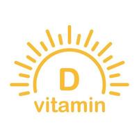 texto de vitamina d con icono solar belleza vectorial, farmacia, concepto de cuidado de la piel nutricional para diseño gráfico, logotipo, sitio web, redes sociales, aplicación móvil, ilustración de interfaz de usuario vector