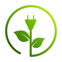 enchufe eléctrico verde ecológico con vector de icono de hojas ahorrar energía con concepto de ecología de enchufe eléctrico para diseño gráfico, logotipo, sitio web, redes sociales, aplicación móvil, ilustración de interfaz de usuario