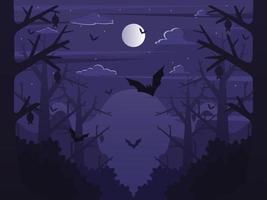 Halloween background with a bat at night vector