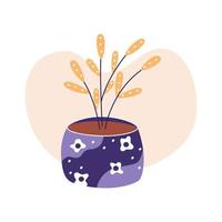 Home flower and plant in elegant violet ceramic pot. Flat vector illustration in trendy colors, isolated on white background.