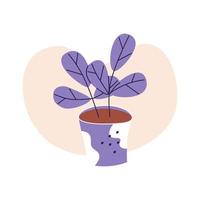 Home flower and plant in elegant violet ceramic pot. Flat vector illustration in trendy colors, isolated on white background.