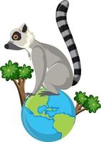 Lemur on earth globe vector