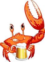 Cute crab cartoon character drinking beer vector