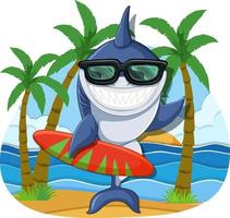 Cartoon shark holding surf board vector