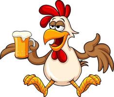 gallo de dibujos animados con vaso de cerveza vector