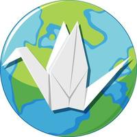 Classic bird origami on earth icon vector